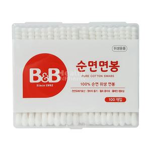 비앤비 유아용 면봉(100％순면) 100개입/유아면봉/천연유래키토산/원터치용기/펄프 종이대/플레인엠보싱