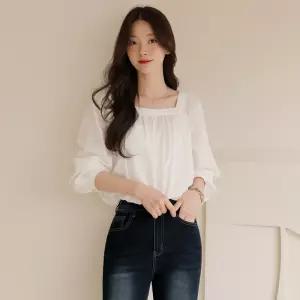 [시크라인] (~XXL까지) 카리네뜨 스퀘어넥 셔링 블라우스 가을 출근룩 하객룩 데이트 오피스룩 모임룩 격식룩 빅사이즈