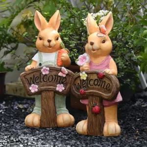 정원소품 정원꾸미기 동물 조형물 인테리어 소품 마당 화단 (웰컴 농부 토끼 세트)