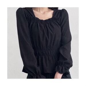 러브레터 여성 퍼프소매 셔링 허리트링 밴딩 블라우