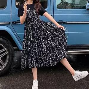 여자반팔원피스 여성 플라워 반팔 롱원피스 블랙 1P 여름 데일리 치마