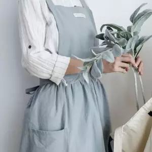린넨 원피스 앞치마 롱 카페 바리스타 어린이집 유치원 선생님 교사 플로리스트 예쁜 긴 코튼 에이프런