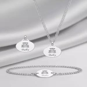 실버 곰돌컷 선물 각인 목걸이 팔찌 펜던트 세트 미아방지 은 925실버