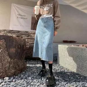 여자 앞트임 데님 A라인 스커트