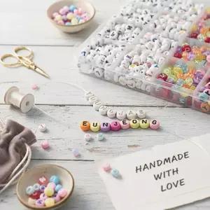 알파벳 이니셜 비즈 케이스 세트 스마일 영어 아크릴 구슬 공예 하트 키링 재료