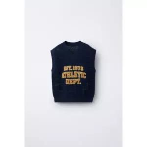 국내배송 ZARA 자라 아동 키즈 주니어 텍스트 수건감 니트 베스트 네이비 9598555481 1678040