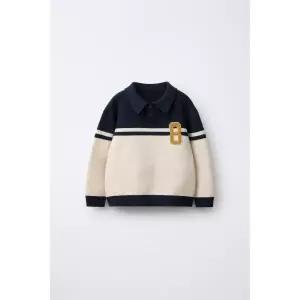 국내배송 ZARA 자라 아동 키즈 주니어 바시티 패치 니트 폴로셔츠 네이비 6216718401 1677474