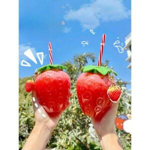 딸기모양 공병 플라스틱 테이크아웃 단일 내부 50개 트레이가 보틀케이크용기