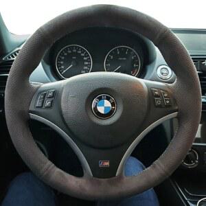 휠마스크 자동차 핸들 커버 M 스포츠 BMW E90 320i 325i 330i 335i E87 120i 120d 스웨이드 DIY 핸들 커버 랩 자동차 인테리어