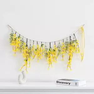 봄향기 개나리 조화 가랜드 100x55cm DIY) 인테리어 꽃 벽걸이 현관 문 꾸미기 행사 소품