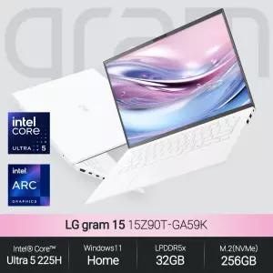 LG 그램 15Z90T-GA59K (울트라 5 225H/32GB/256GB/WH) 사무용 인강용 초경량 노트북 JH