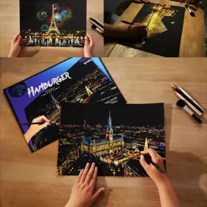 스크래치북 컬러링엽서 나이트뷰 컬러링보드 컬러링북 컬러 링 엽서 그림그리기 스크래치 페이퍼 북 나이트