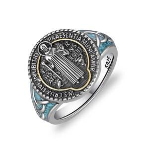 요리온케 세인트 베네딕트 반지 스털링 실버 종교 부적 사인 링 주얼리 남성용 선물