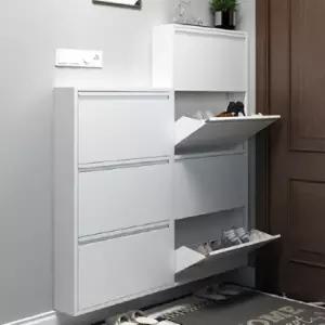 룸앤오피스 스틸 신발장 캐비닛 슬림3단 RWD8029 화이트 DIY 조립상품 철제 수납보관