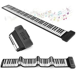 루젝스 롤업 피아노, 초보자를 위한 휴대용 실리콘 키보드, 소재, 조용한 연습을 헤드폰 잭, 16가지 톤 및 레코드 기능, 여행용 접이식 블랙 블랙-88키