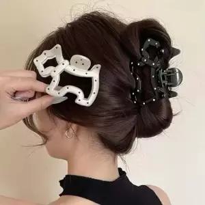 강아지 헤어 집게 머리 핀  올림 모양 땡땡이 헤어집게 강아지모양 강아지모양