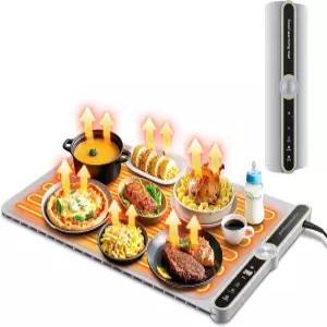 음식용 보온 매트 온도 조절 가능한 24인치 x 15인치 푸드 워머 1-6시간 타이머 전기 트레이 가열 6개 접시