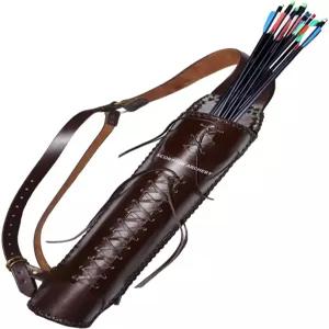 전통 가죽 양궁 퀴버 - 화살 홀더 검은 갈색 세이지 백 활 수제 선물