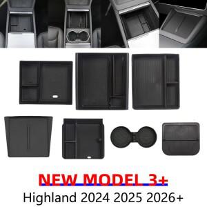 테슬라 모델 3 하이랜드 2025 센터 콘솔 암레스트 수납함 트레이 숨겨진 컵 홀더 정리함 액세서리