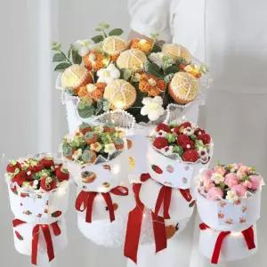 졸업식 생일 화이트데이 향기나는 LED 과일 꽃다발 니트 뜨개질 보존 유치원 선물 학예회 단체