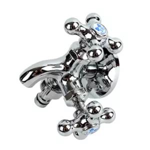 두갈래 수도꼭지 2구 냉수용 블루 세탁기 연결 수도꼭지 가로