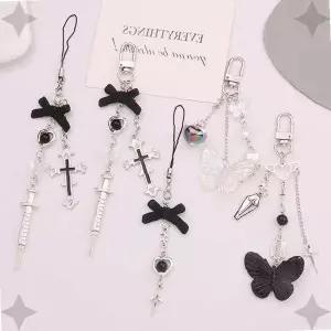 나비 십자가 진주 장식 이어폰 케이스 가방 액세서리 열쇠고리 키링 키홀더