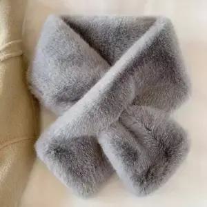 페이크퍼 밍크스타일 여성 숏 머플러 부드러운 토끼털 목도리 겨울