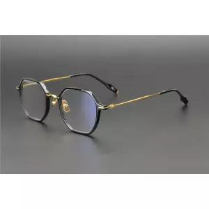 골드 안경테 패션안경 티타늄 육각 프레임 클래식