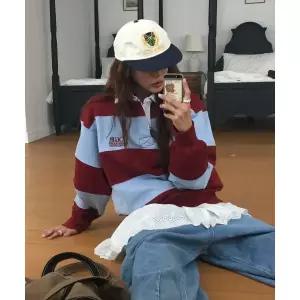 CGP 스몰 스퀘어 로고 스트라이프 럭비 맨투맨_버건디 CBEWUTL020BG 117558