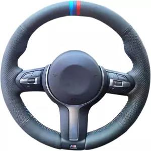 웨토윈 핸드 바느질 블랙 천공 초미세 섬유 가죽 스티어링 휠 커버 BMW 228i 230i 320i 328i 330i 335i