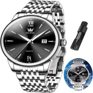 OLEVS 남성용 아라비아 쿼츠 숫자 블루/블랙/골드/실버 리딩 페이스 데이 데이트 다이아몬드 손목시계