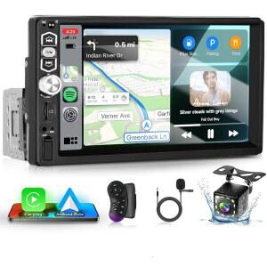 싱글 터치 FM 유선 오토 호환 카드 스크린 7인치 링크 자동차 카메라 USB SD 마이크 안드로이드 백업 카플레이 포트 외부 Sellrich AUX 스테레오 라디오 미러 블루투스