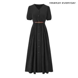 [미니멈][미니멈 에브리데이]벨티드 클래식 셔츠형 플레어 롱 원피스 (EC2OW005D)