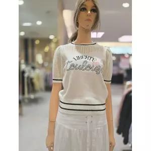 [에고이스트] 레터링 볼륨 네트 반팔 니트 ER2OKH-54 691065