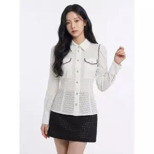 에고이스트 [66사이즈특가] 배색 테이프 장식 블라우스 화이트 EP2WB361 690580