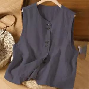 여름 중년여성 시원한 군살커버 린넨 혼방 단추 조끼 댄디룩 코디템 레이어드 출근룩