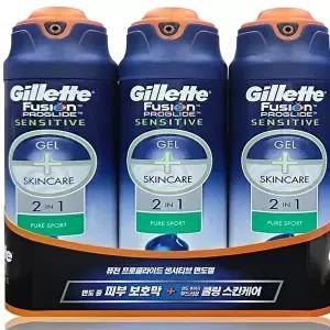 [셀러허브 1]질레트 면도젤 면도크림 170g3개 쉐이빙젤 퓨전 프로글라이드 퓨어스포츠 2in1 쉐이빙 (46608