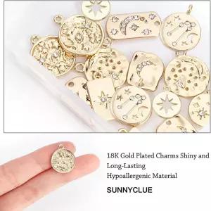 써니클루 16PCS 8가지 스타일 18K 금 도금 합금 라인스톤 매력 눈물방울 원형 직사각형 달별 크리스탈