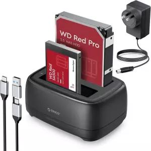 ORICO 하드 드라이브 도킹 스테이션 USB 3.2 Gen 1 to SATA 인클로저 듀얼 베이(2.5 3.5 인치 SSD HDD 최대