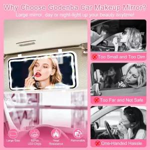 고덴바 카 선바이저 베니티 미러 78개의 LED가 장착된 메이크업 디밍 가능한 터치 컨트롤 3가지 라이트