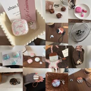 호환 갤럭시 호환 버즈 코어 3프로 2프로 라이브 FE용 투명 핑크 리본 이어폰 케이스 충격 방지 보호 커버