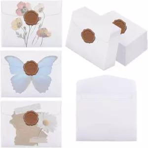 결혼식 초대장 및 안전한 보관을 위한 왁스 씰 반투명 종이가 포함된 50PCS 벨룸 봉투 3x5 글래신 카드