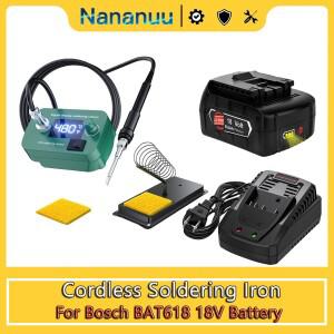 Nananuu 무선 전기 납땜 인두 키트 조정 가능 온도 LCD 60W PCB 수리 도구 Bosch BAT618 18V 배터리 용