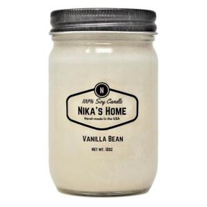 니카의 집 바닐라 빈 소이 캔들 12 메이슨 병 무독성 에서 손으로 50 60시간 동안 고도로 향이 나는 모든 천연 깨끗한 연소