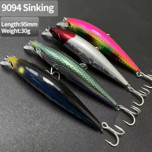 30g 95mm 싱킹 미노우 낚시 미끼 롱 캐스팅 Pesca Wobblers Seabass Pike 바닷물 인공 액세서리