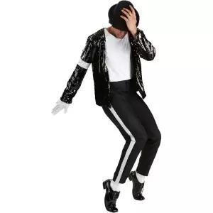 남성 코스튬 의상 패션 할로윈 성인 마이클 잭슨 문워크 | 팝의 왕 빌리 진 복장 검은색 재킷, 바지, 모자,