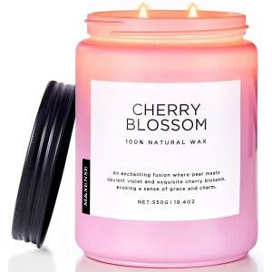 M SENSE 대형 벚꽃 향초 19.4 내추럴 소이 110시간 지속 무독성 깨끗한 휴식을 위한 봄 꽃 그녀를 홈 프래그런스 스트레스 해소 선물