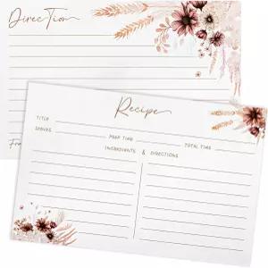 아웃투스 50피스 4x6 레시피 카드 신부 샤워 및 결혼식용 양면 빈 주방 정리용 빈티지 야생화 잎 농가