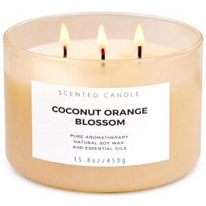 오렌지 블라썸 향초 대형 3윅 소이 캔들 15.8 고향 깨끗한 연소 오래 지속되는 가정용 선물