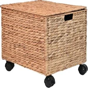 행복하지 않은 BSK2005A 애쉬튼 18.11인치 클래식 농가 핸드웨빙 히아신스 롤링 파일링 바스켓 뚜껑과